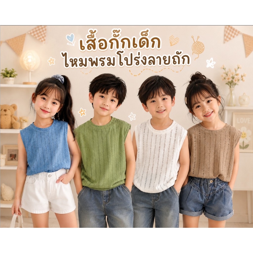 🎈เสื้อกั๊กเด็กหญิงเด็กชาย น่ารัก สไตล์เกาหลี ผ้านุ่ม ใส่สบาย🎈พร้อมส่ง