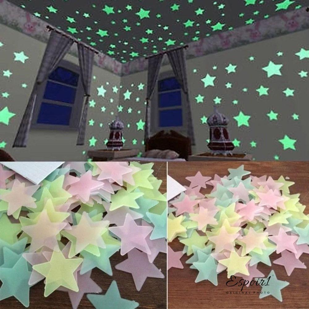 ESPOIR1 สติ๊กเกอร์ติดผนังเรืองแสง, DIY สติ๊กเกอร์ดาวเรืองแสงสีสันสดใส, กระดาษติดผนังเรืองแสงใน Dark Luminous ดาวสติ๊กเกอร์ติดผนังห้องนอนเพดานห้องนั่งเล่น