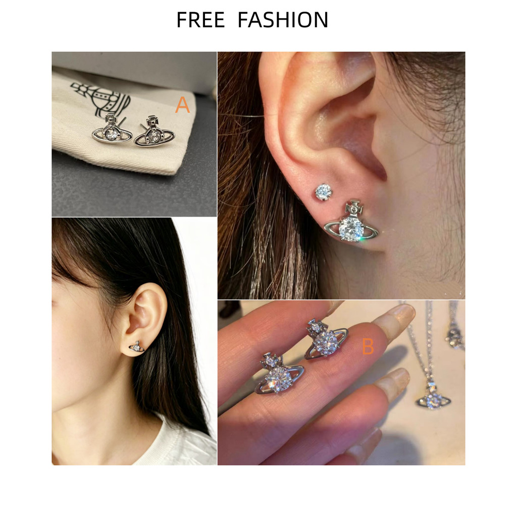 ราคาพิเศษ Mini Saturn Zircon ต่างหูหญิง 95 เข็มเงินเงา All-Match ต่างหู