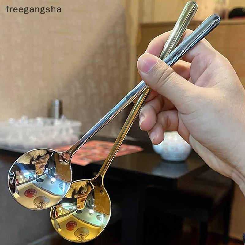 [FREG] สแตนเลสหัวใหญ่ช้อนกลมสุทธิสีแดงโกลเด้นอาหารค่ําด้ามยาวกวนช้อนขนมสําหรับอุปกรณ์ครัว Gadgets FDH