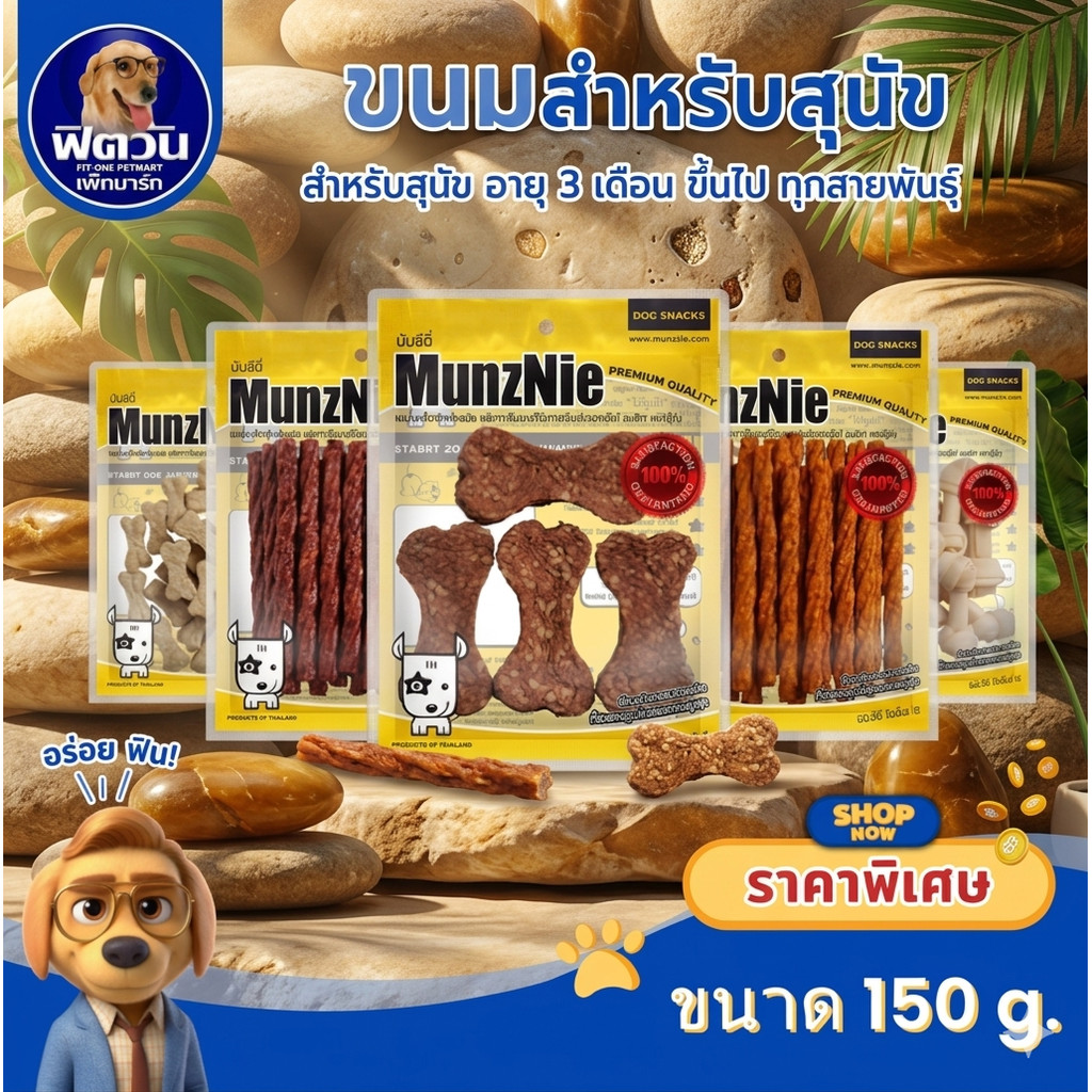 MUNZNIE ขนมสุนัขหนังวัวล้วนสำหรับสุนัขชอบแทะ