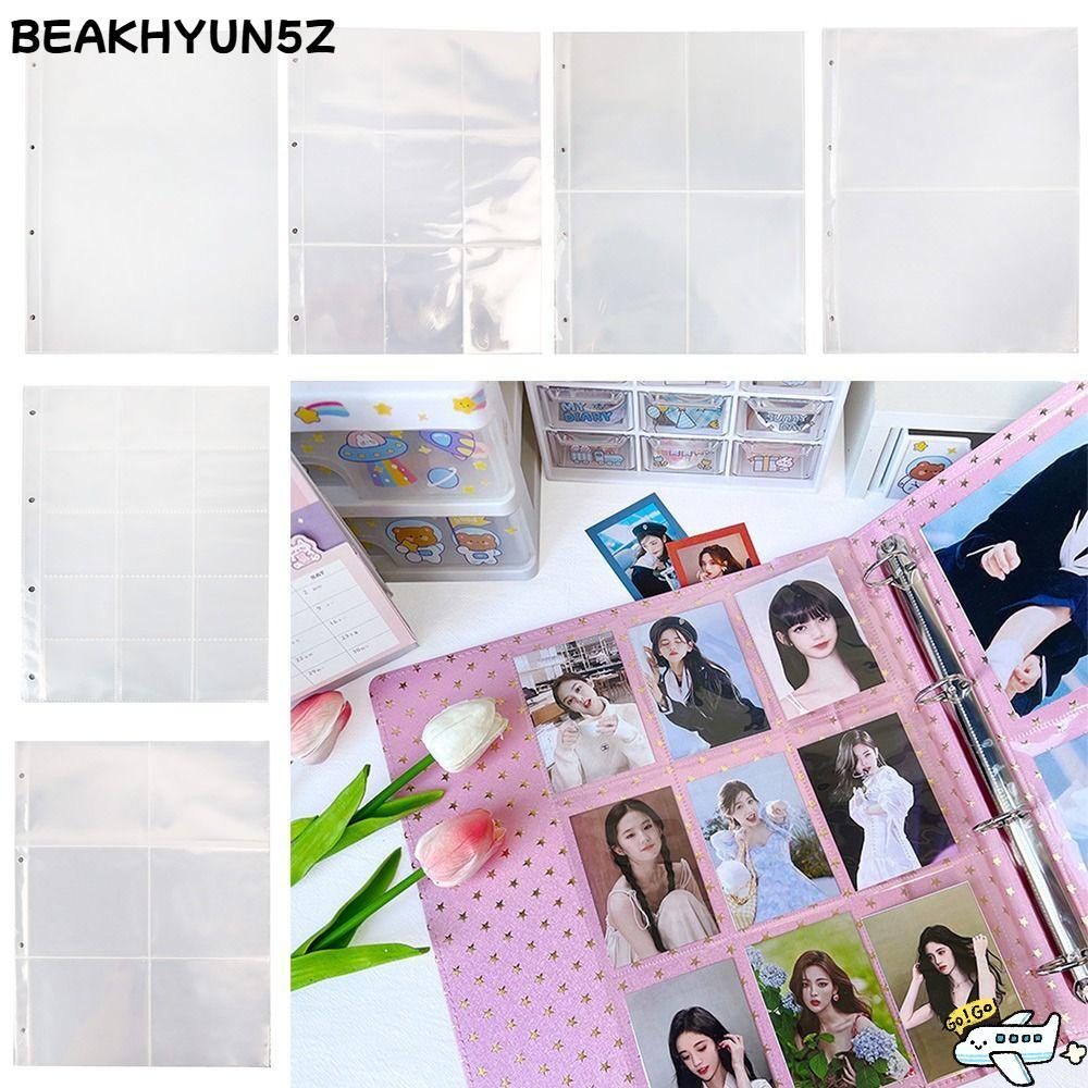 BEAKHYUN5Z อัลบั้มรูปเติมหน้า, กระเป๋าหลายช่อง DIY A4 Kpop Photocard Binder, PP โปร่งใส 4 หลุม 4 แหวนผู้ถือ Photocard
