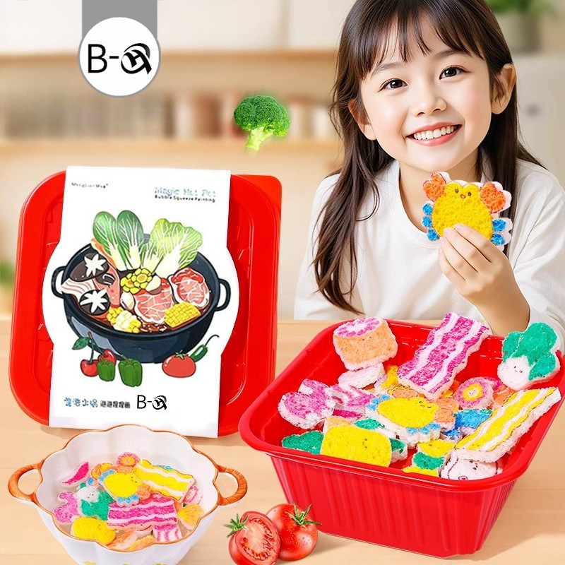 BHQ หม้อไฟจำลอง DIY ระบายสีฟรี การดูดซึมน้ำและการขยายตัว อาหารจำลอง ของเล่นทำอาหาร