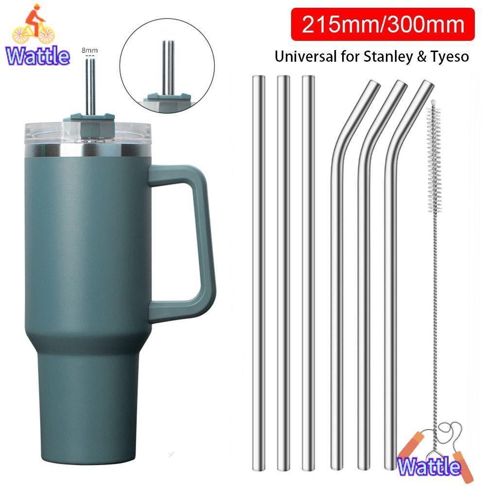 WATTLE 1 ชิ้นหลอดสแตนเลส,ดื่ม 6 มิลลิเมตร 8 มิลลิเมตรถ้วยฟาง,ตรง Bent Silver Reusable เปลี่ยนฟางสําหรับ 30 ออนซ์ 40 ออนซ์ Tyeso ถ้วย
