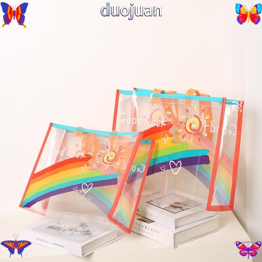 DUOJUAN กระเป๋าสะพาย สีรุ้ง กระเป๋าช้อปปิ้ง สะพายไหล่ ถือ ใส่ของ Rainbow LGBT Pride Shopping Storage Bag