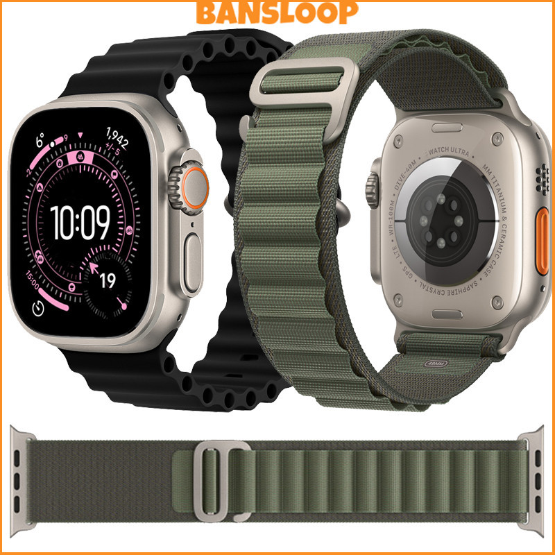 สายรัดไนล่อนซิลิโคนมหาสมุทร / อัลไ for IWatch Ultra 4 SE 3 2 Series 12 11 10 9 8 7 6 5 4 49 46 45 44 42 40 38มม