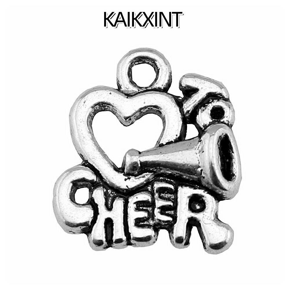 IKAIKXIN 50 ชิ้นรูปหัวใจ Cheer Horn Charms,โลหะ 17x16 มิลลิเมตร Cheer Leading Theme Charms, Sliver I
