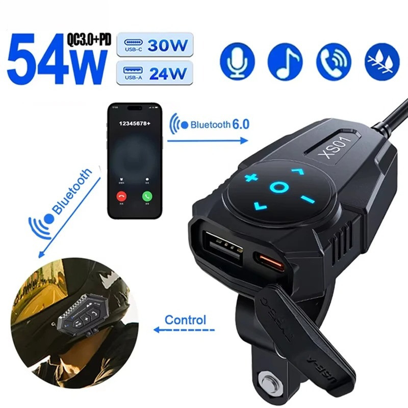 PD QC3.0 เครื่องชาร์จรถจักรยานยนต์ USB Type-C ปลั๊กไฟแฮนด์ 12V กันน้ําบลูทูธรีโมทคอนโทรลอุปกรณ์เสริมรถจักรยานยนต์