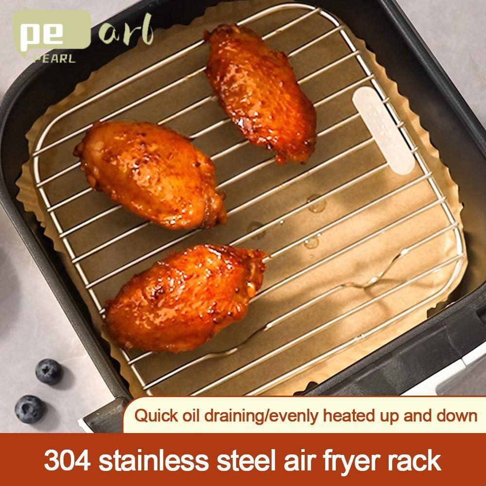 PEARLTH Air Fryer Rack, 304 สแตนเลสรอบสแควร์ทําอาหาร Rack,ทนทาน Thicken พร้อมตารางเท้าย่าง Home Kitchen เตาอบ Steamer Cooker