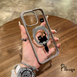 สำหรับiPhone 17 13 15 11 AIR 16 12 14 Pro Max XR 7 16 15 8 14 Plus เคสแม่เหล็ก ลายแมวดำน่ารัก หลากสี สไตล์ฮิต คู่รัก