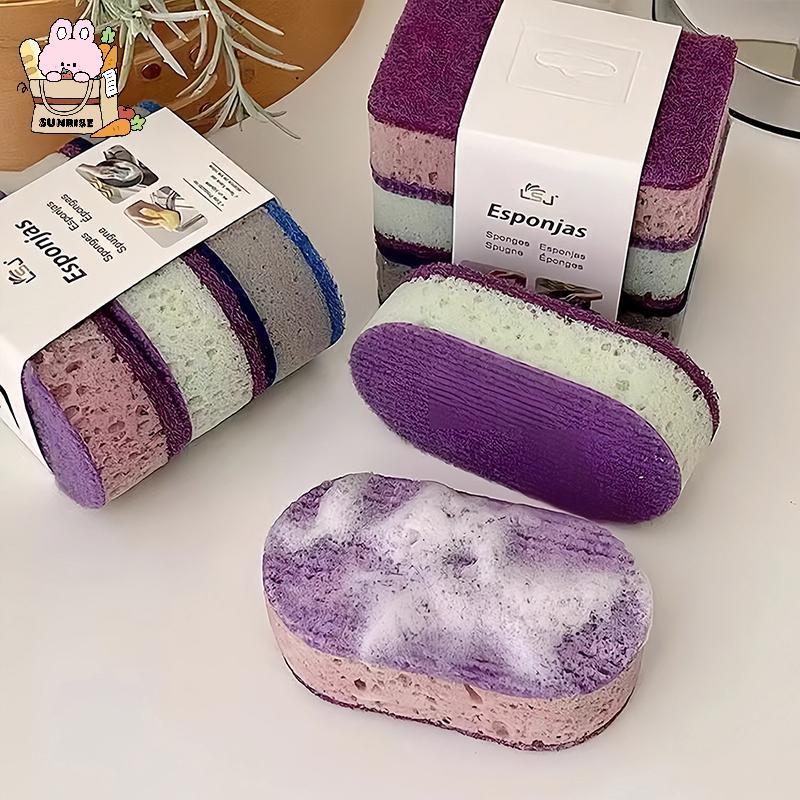 [ใหม่] Thiened High-Density Colourful Sponge Scrubber - แปรงล้างจานกันน้ํามันสองด้าน, แผ่นทําความสะอาดห้องครัวที่ทนทาน TH