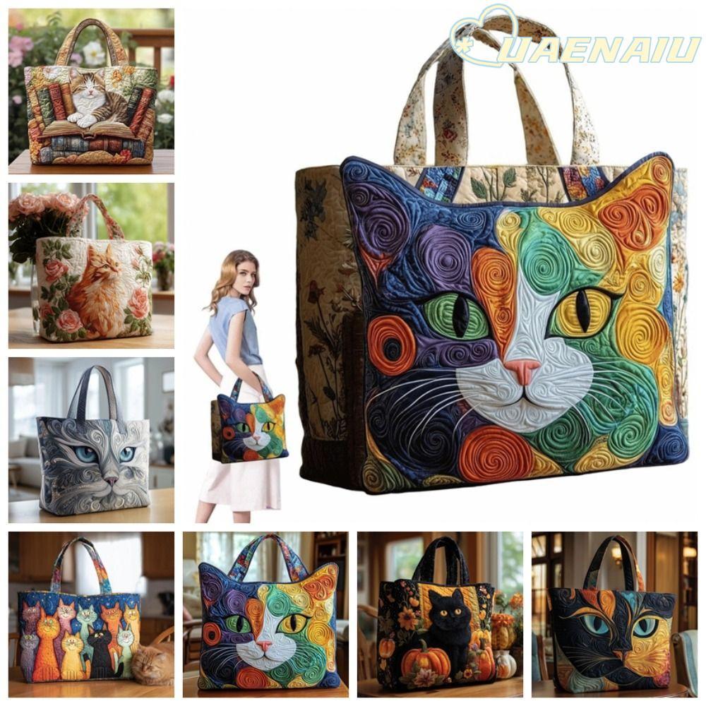 UAENAIU กระเป๋าถือเดินทางพิมพ์ลายน้ําหนักเบาผู้หญิง Tote Bag,แฟชั่นอินเทรนด์ผ้าฝ้ายความจุขนาดใหญ่รูปแบบแมวถุงช้อปปิ้งเลดี้สาว