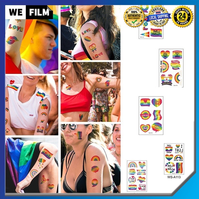 120*76mm สติ๊กเกอร์ pride month LGBT แทททูกันน้ำ สติ๊กเกอร์แทททู Rainbow Tattoo Sticker สติ๊กเกอร์รอยสัก Prideday