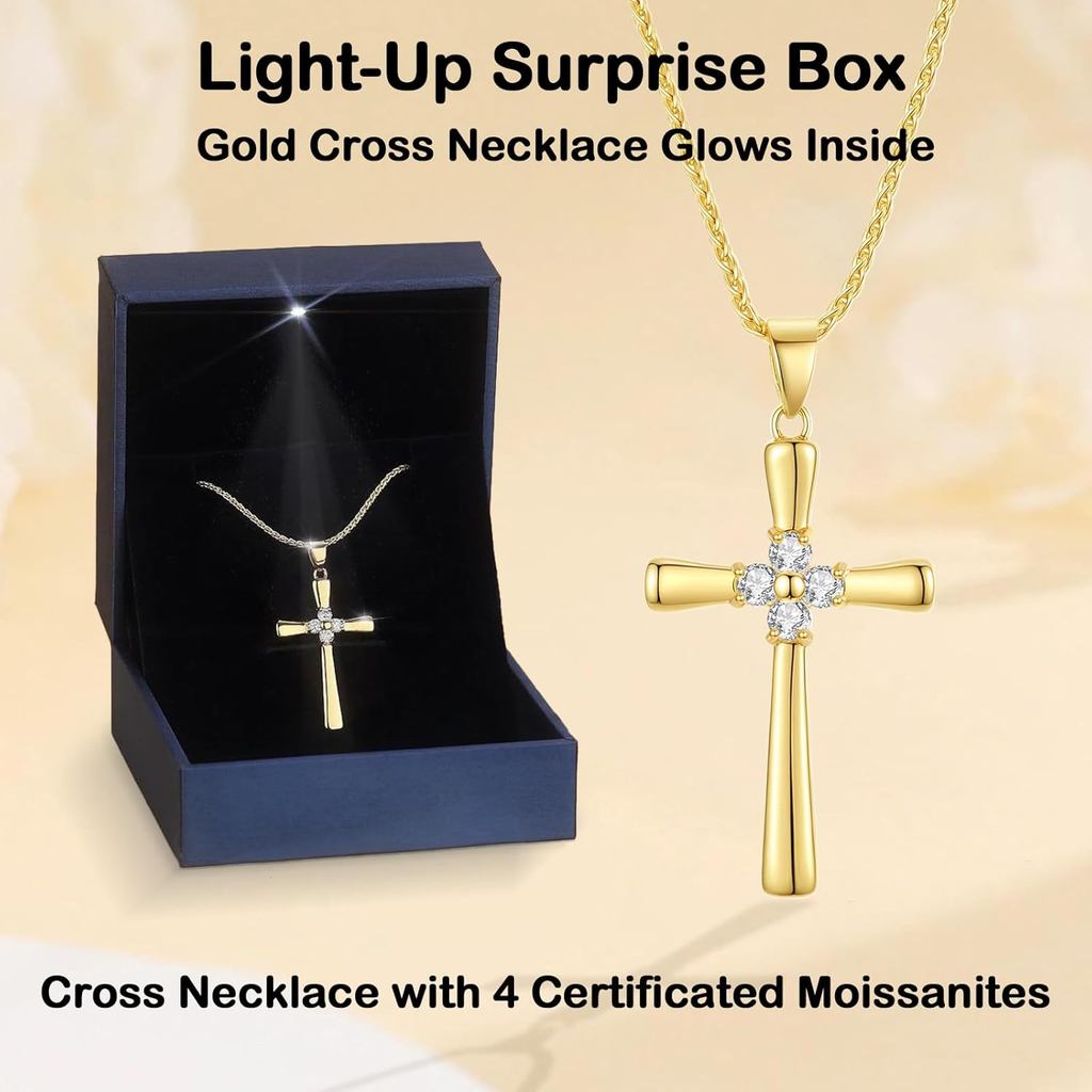 1CT Moissanite CROSS สร้อยคอผู้หญิงภรรยา, 18K Gold Filled หรือเงินสเตอร์ลิง CROSS จี้เครื่องประดับ,A