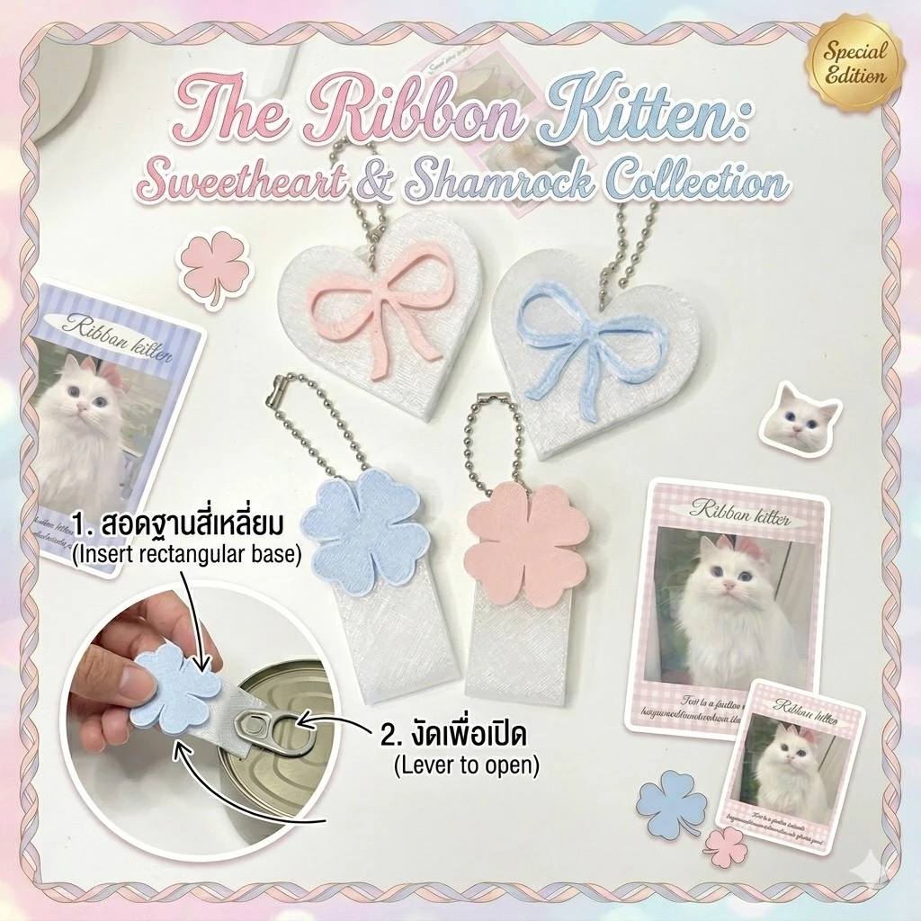 ที่เปิดฝากระป๋อง ใบ clover พวงกุญแจห้อยกระเป๋า ลายโบว์ หัวใจ น่ารัก พกพาง่าย Bag Charm Cute Keychain ck7