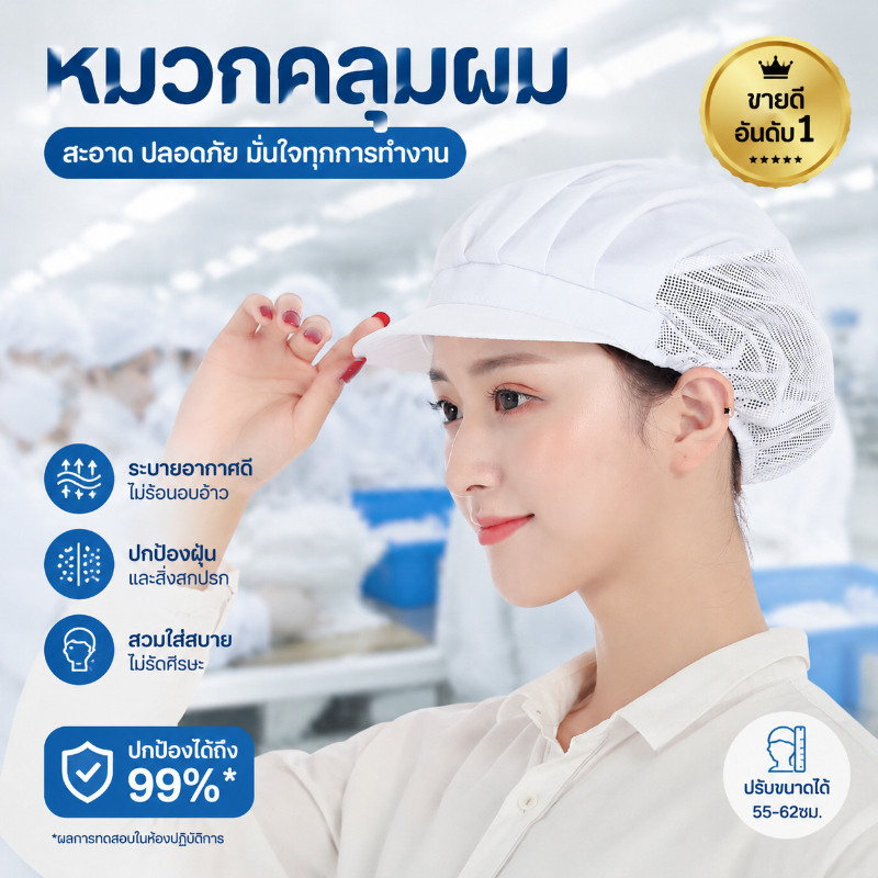 (พร้อมส่ง)หมวกผ้า หมวกเชฟ ผ้าคลุมผมสําหรับปรุงอาหาร งานผลิตงานโรงงาน วัสดุผ้าฝ้าย ผ้าตาข่าย