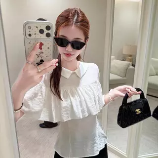 Chili Koko เสื้อเชิ้ตแขนกุดคอปกสีขาวสำหรับผู้หญิง สไตล์สปริง ดีไซน์โดดเด่น ทรงเข้ารูป แมทช์ง่าย 99437