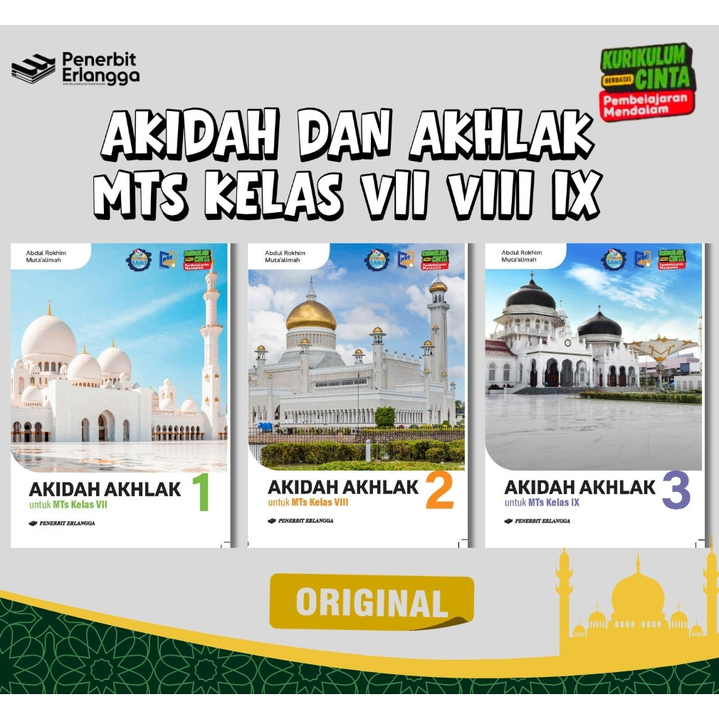 [Erlangga] หนังสือของ Aqidah Akhlak Mts Class 7 8 9 หลักสูตรตามความรัก