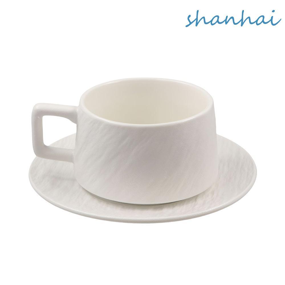 SHANHAI Rock Sand ถ้วยกาแฟเซรามิค, High Beauty Sturdy Cup and Plate Set, เครื่องล้างจานปลอดภัยสบาย H