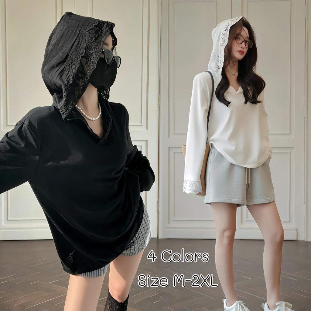 Dode.mall 99449#เสื้อแขนยาวมีฮู้ดผ้าลูกไม้สไตล์เกาหลี กันแดดและช่วยให้ดูผอมเพรียว คอลเลคชั่นฤดูร้อนปี 2026 สำหรับผู้หญิง
