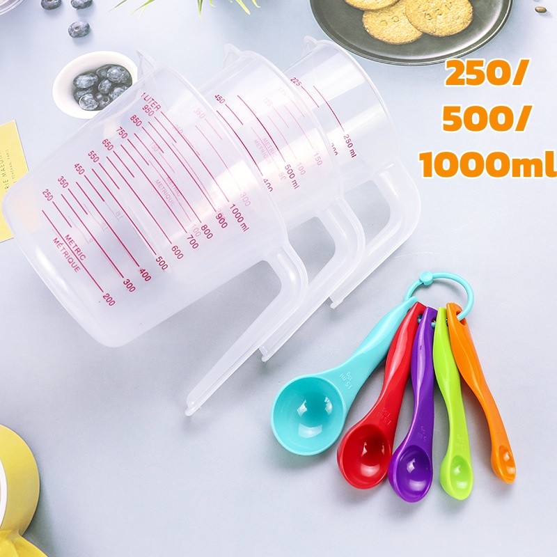 ถ้วยตวงพลาสติกเกรดอาหาร PP ใส 250/500/1000ml เหมาะร้านชานม เบเกอรี่ ร้านกาแฟ