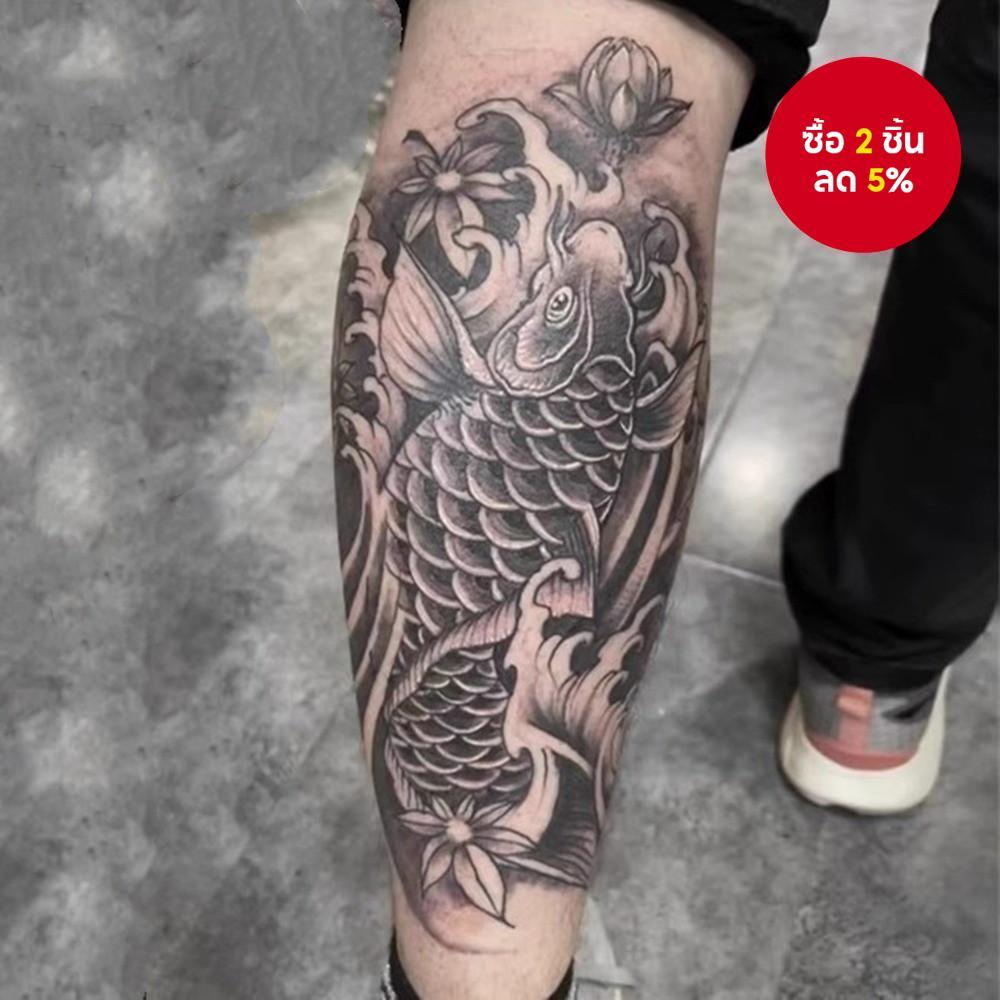 Good Luck Wave Koi Carp Tattoo สติกเกอร์กันน้ําและติดทนนานสักแขนชั่วคราวสําหรับงานปาร์ตี้