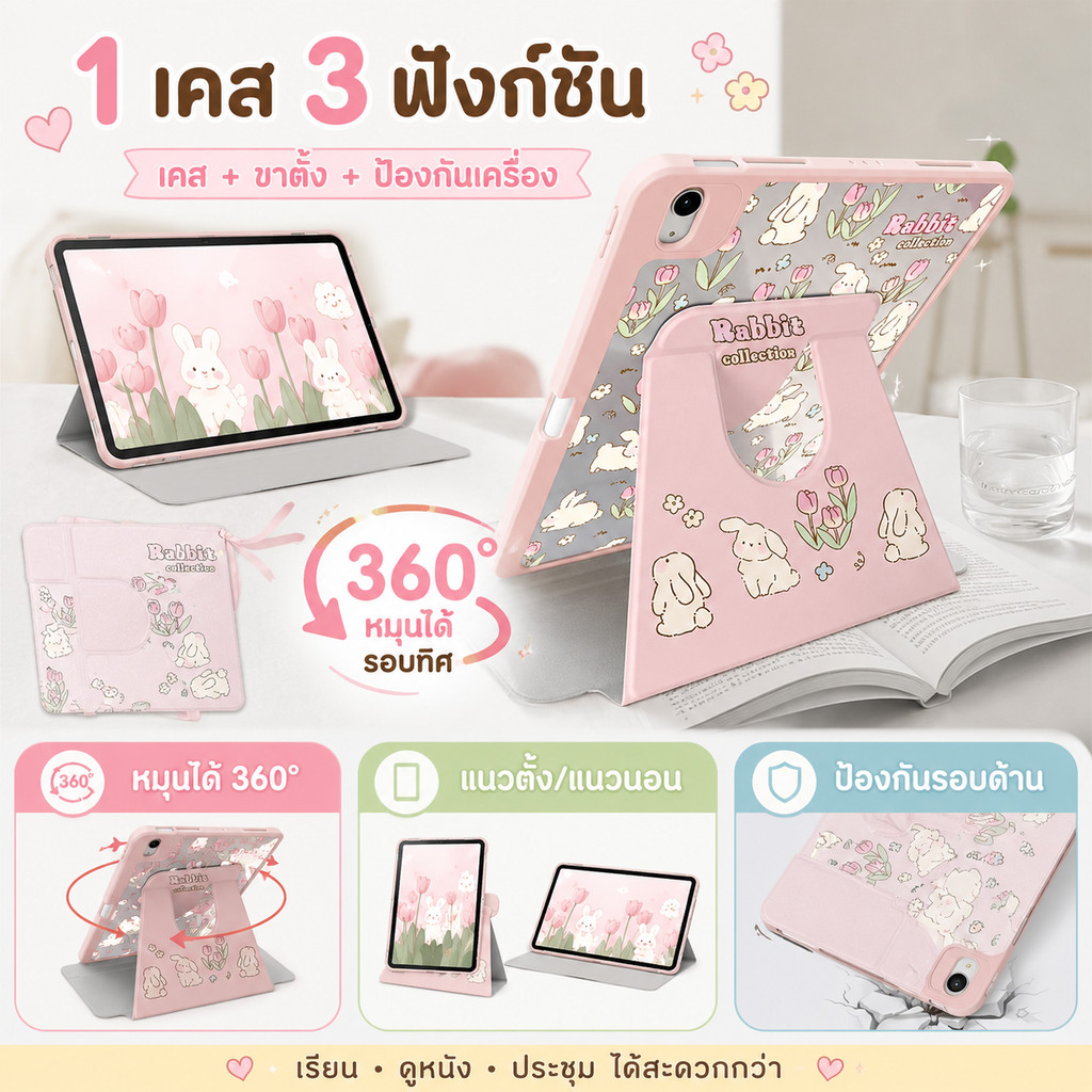 เคสป้องกันแบบหมุนได้ 360° สามารถใช้ได้กับ Redmi Pad 2 9.7/11 SE 8.7 Pro 12.1 และ Pad 7/7Pro/8 Pro/6 Proมีหลายแบบให้เลือก