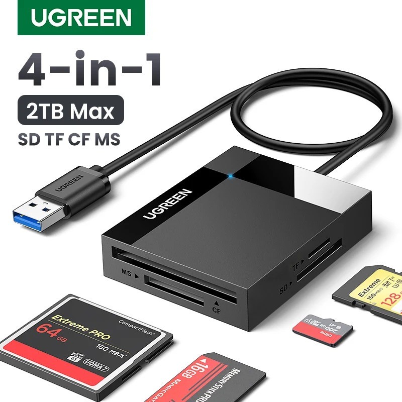 UGREEN CR125 USB 3.0 5Gbps เครื่องอ่านการ์ด SD/TF/CF/MS อ่านพร้อมกันหลายการ์ดสําหรับกล้องแล็ปท็อปพีซี
