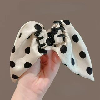 สีดําสีขาวลายจุด Bowknot หางม้าสูง Claw กิ๊บติดผม Grips Headwear เครื่องประดับผมสําหรับผู้หญิง