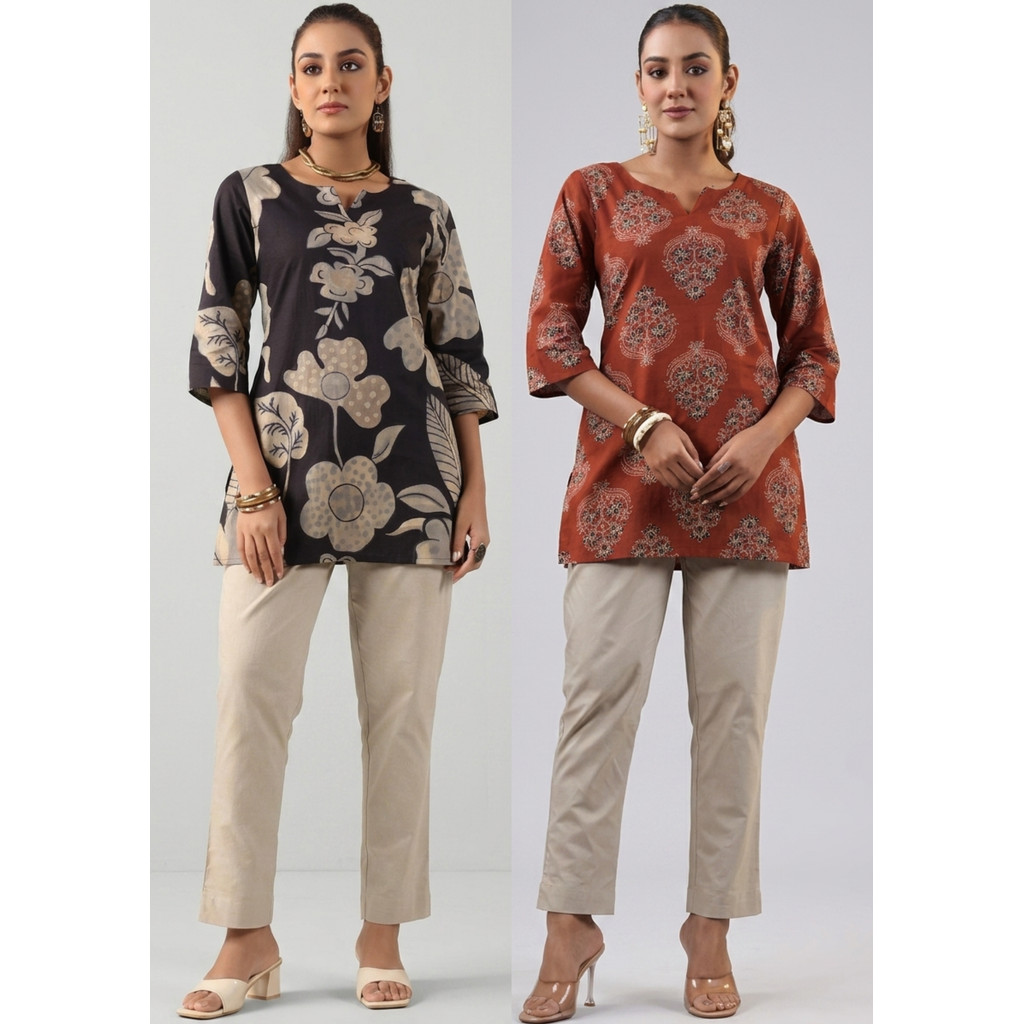 DEBAYU Cotton Short Kurti Top Floral Print Size M to XXL TP