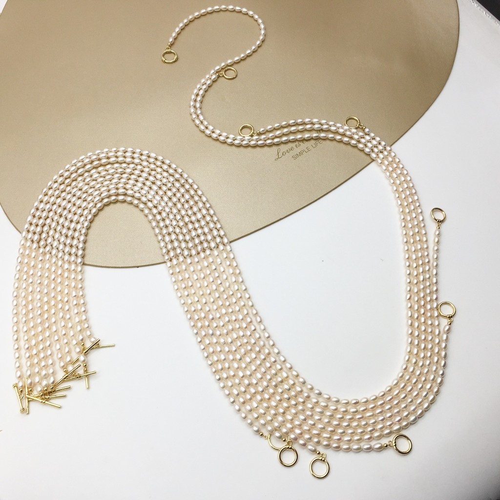 High-Luster ไม่มีเมล็ดน้ําจืดสร้อยคอไข่มุกยาว 4 มม.Xiaomi Chain OT Clasp Collarbone เสื้อกันหนาว