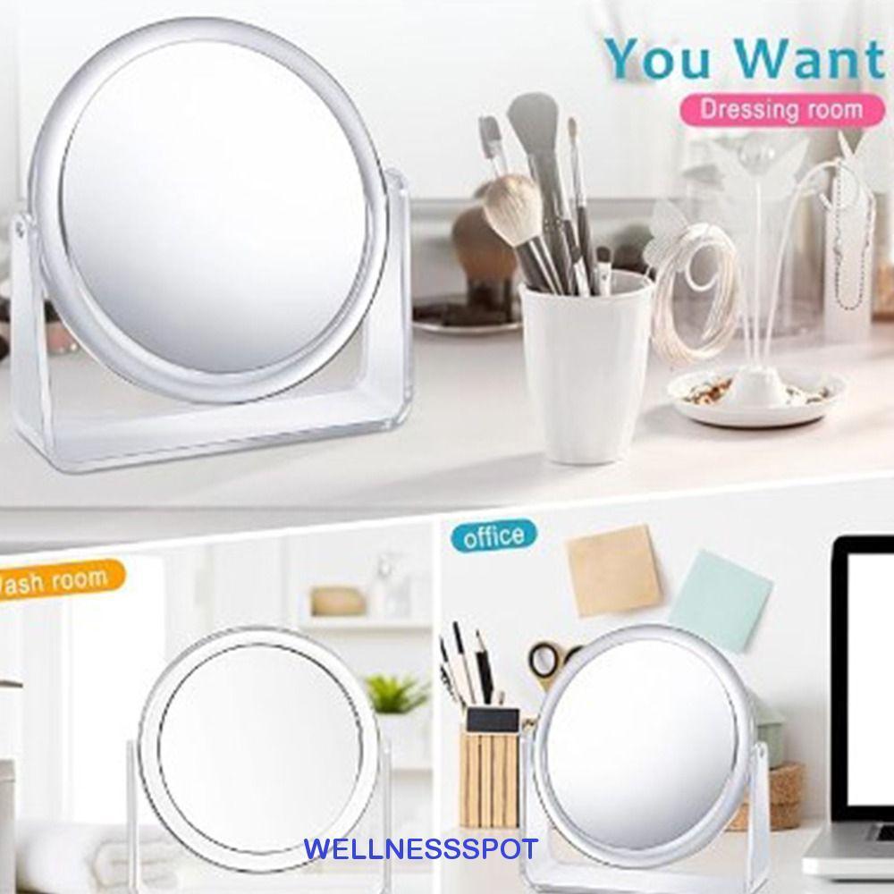 Wellnessspot กระจกขยาย 5 เท่า, กระจกเครื่องสําอางตั้งโต๊ะสองด้านทรงสี่เหลี่ยมกลม, Creative 360° หมุนอะคริลิยืดหยุ่นตารางกระจกแต่งหน้าห้องน้ํา