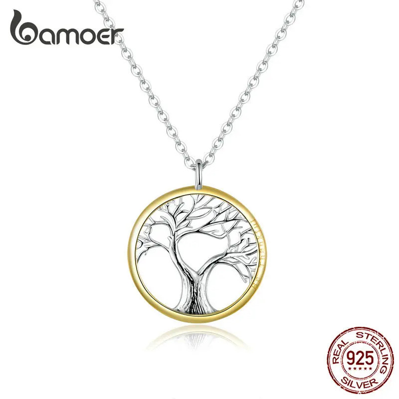 Bamoer Tree of Life จี้สร้อยคอผู้หญิงเงินสเตอร์ลิง 925 ครอบครัวสร้อยคอ Luxury Bijoux Collar ของขวัญ 