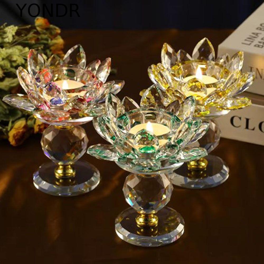 YONDR เชิงเทียนดอกบัวคริสตัล,ล้าง Hoom Decor เชิงเทียนดอกบัว, แก้วสไตล์ยุโรปประกาย 8 สี Lotus Figurines ขาตั้งเทียนห้องนั่งเล่น