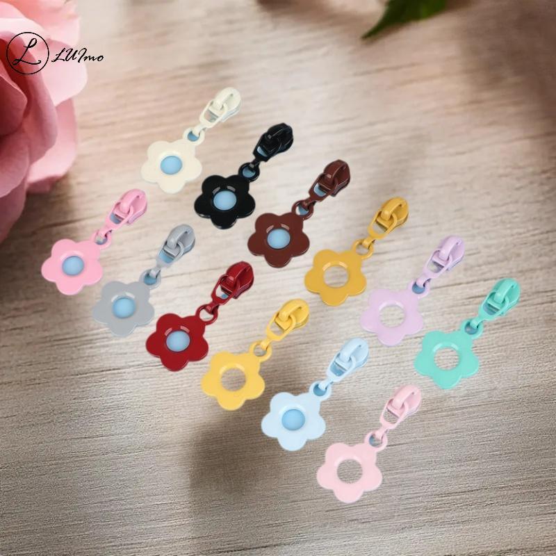 LUImo 10 ชิ้นดอกไม้น้อยน่ารักหัวซิปสําหรับ #3 ซิปไนลอนเหมาะสําหรับบ้านเย็บ ทําเอง ทําด้วยมือซิปเปลี่ยนใหม่