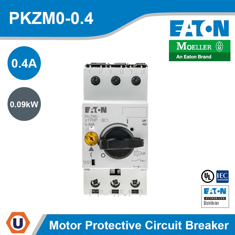 EATON Thermal Magnetic Motor Protective เบรกเกอร์ป้องกันมอเตอร์แบบลูกบิด 0.25 - 0.4A | PKZM0-0.4