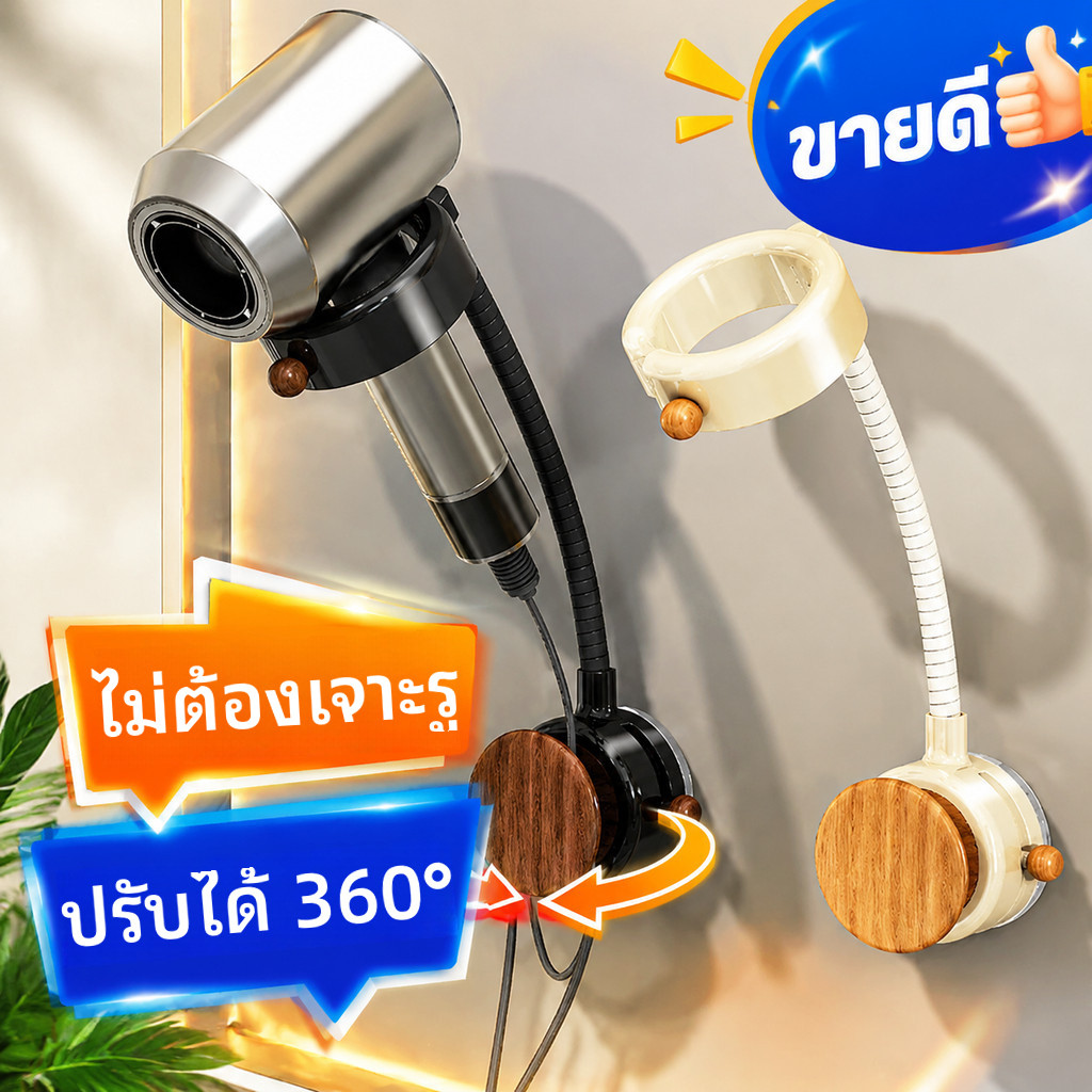 ขายึดไดร์เป่าผม พร้อมถ้วยดูด ไม่ต้องเจาะผนัง หมุนได้ 360 องศา °   ง่ายต่อการใช้ไม่ทําให้ผมเสียผนัง