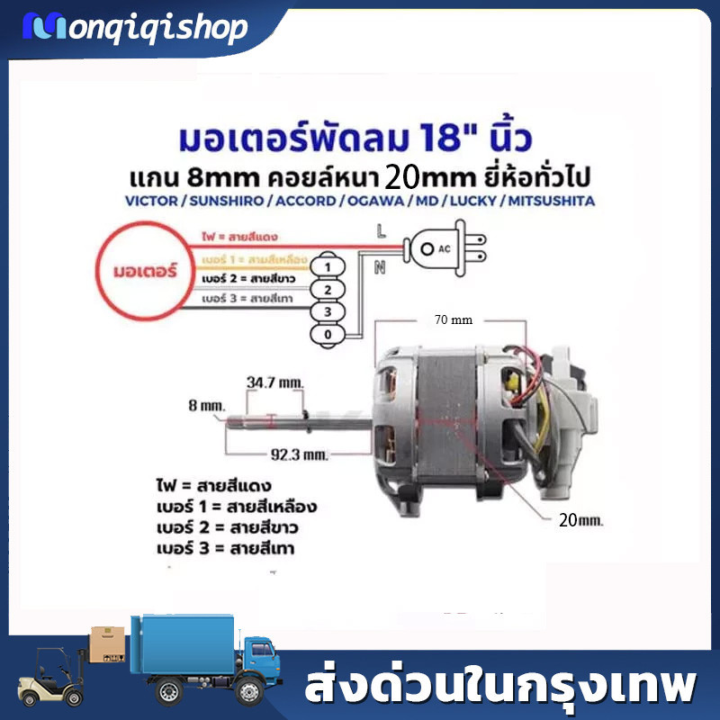 มอเตอร์พัดลม ตั้งพื้น 18″ นิ้ว ฮาตาริ ทองแดงแท้ แถม คาปาซิเตอร์ แกนคอ น็อต ปุ่มดึงส่าย ตัวล็อคใบพัดลม อะไหล่พัดลม