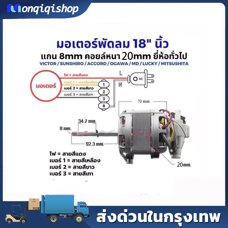 มอเตอร์พัดลม ตั้งพื้น 18″ นิ้ว ฮาตาริ ทองแดงแท้ แถม คาปาซิเตอร์ แกนคอ น็อต ปุ่มดึงส่าย ตัวล็อคใบพัดลม อะไหล่พัดลม