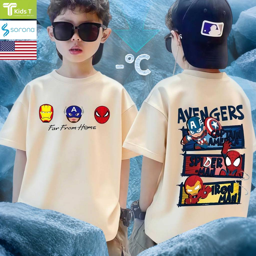 เสื้อยืดเด็กแขนสั้นลาย Spider-Man สไตล์อเมริกันแฟชั่นอินเทรนด์จาก Kids T ผ้าฝ้ายแท้ ใส่ได้ทั้งเด็กชายและหญิง