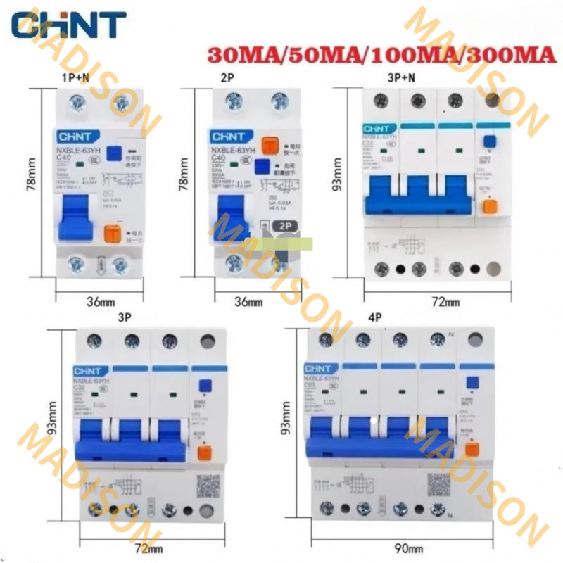 Chint NL1-63 1P + N 2P 3P + N 4P 63A 40A 25A 30MA RCCB 50HZ/ Thermomagnetic Leakage Residual Current Circuit Breaker CE