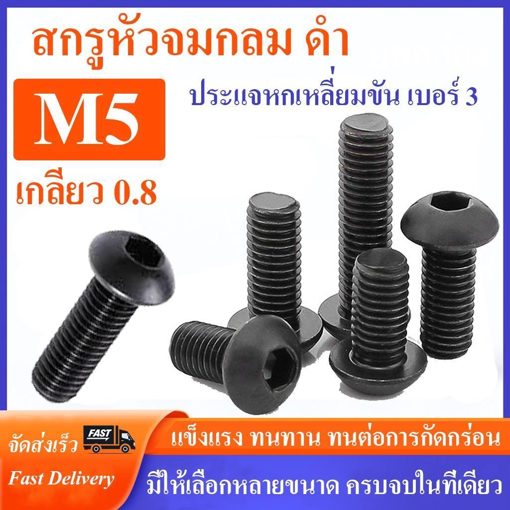 สกรูหัวจมกลมดำ ขนาด M5 เกลียว 0.8 เหล็กแข็ง เกรด 10.9 สกรูหัวจมกลม น็อตหัวจม