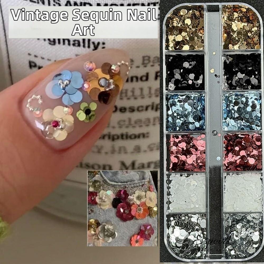 ESPOIR1 อุปกรณ์เล็บแวววาว, สีสัน Minimalist Polka Dot Glitter ตกแต่งเล็บ, Creative 12-Grid DIY ตกแต่งเล็บร้านทําเล็บ