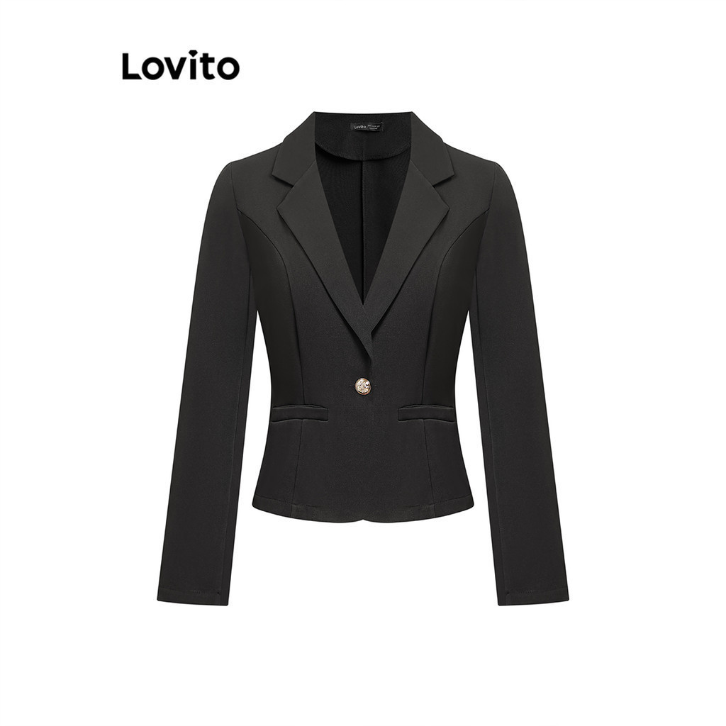 Lovito เสื้อเบลเซอร์ลําลองเสื้อเบลเซอร์ปุ่มธรรมดาสําหรับผู้หญิง L98AD160