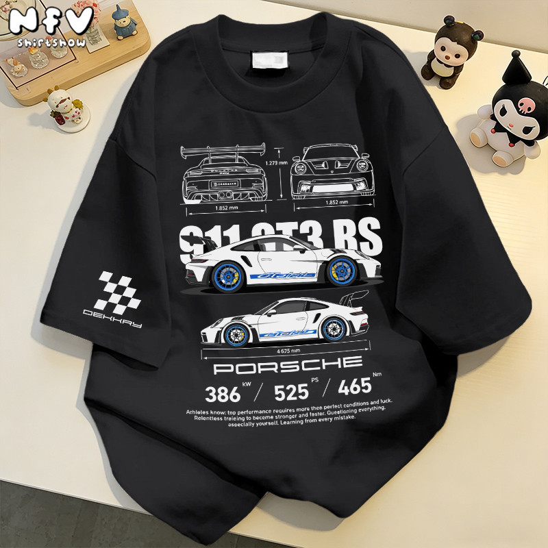 【จัดส่งตลอด 24 ชั่วโมง】NFV สไตล์เกาหลี เสื้อยืดเปล่า เสื้อยืดทรงหลวม ระบายอากาศ ลายพิมพ์รถยนต์ ดีไซน์คลาสสิค YG3701