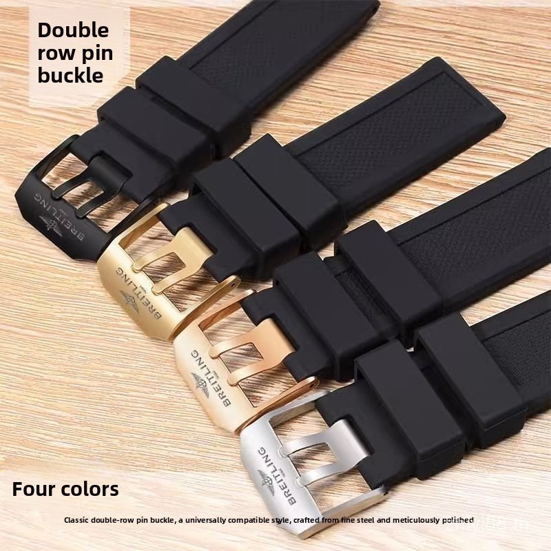 Double Pin Buckle สายยาง 20/21/22/23/24 มม.เข้ากันได้กับ Breling Navitimer Avenger Super Ocean Black Bird นาฬิกายืดหยุ่นทนต่อการสึกหรอ Sweatproof กลางแจ้งสําหรับชาย