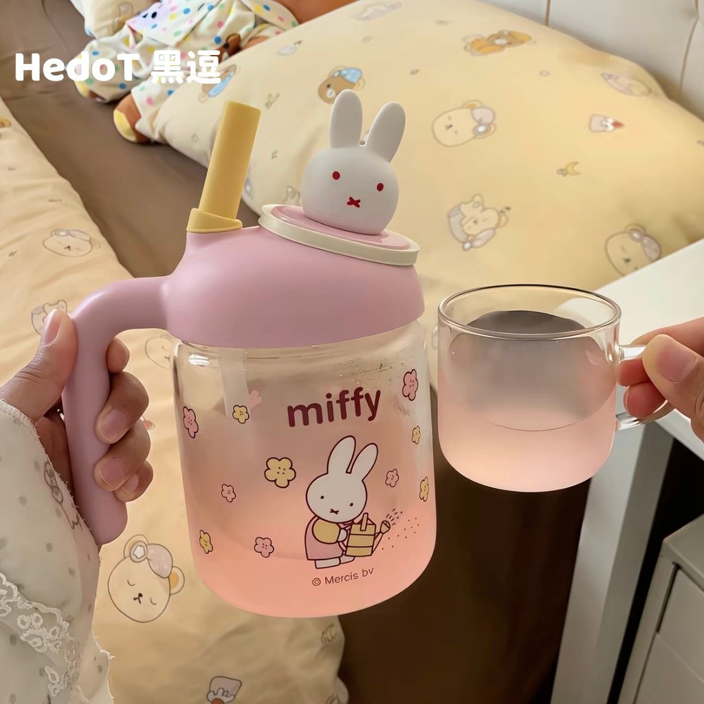 Miffy Rabbit Water Cup Cute Double Drinking ins นักเรียนหญิงมูลค่าสูง 2026 Straw Glass ถ้วยพกพาใหม่ DK9P