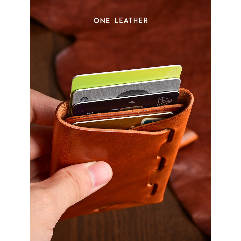 Oneleather Retro First Layer Cowhide Card Holder Mens Bank Card Holder Small Solid Color Card Holder