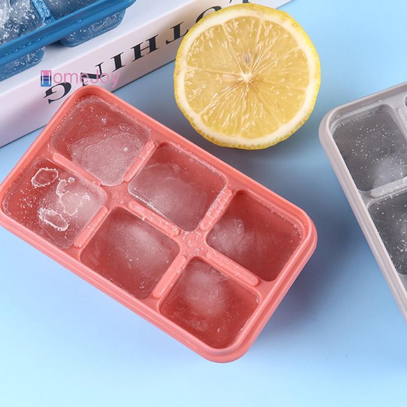 [HomeJoy-t] ซิลิโคน ICE CUBE Mould พร้อมฝาปิด DIY 6 ตารางด้านล่างนุ่ม ce Cube แม่พิมพ์สแควร์ผลไม้ ICE CUBE Maker ถาดห้องครัวบาร์เครื่องมือ Acces