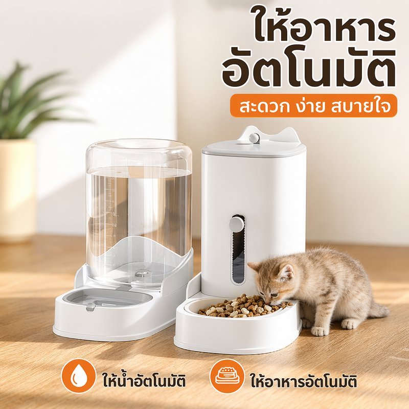 เครื่องให้อาหารแมวอัตโนมัติ ที่ให้อาหารสัตว์เลี้ยง ที่ให้น้ำแมว ถังอาหารแมว ถังน้ำแมว จุใหญ่